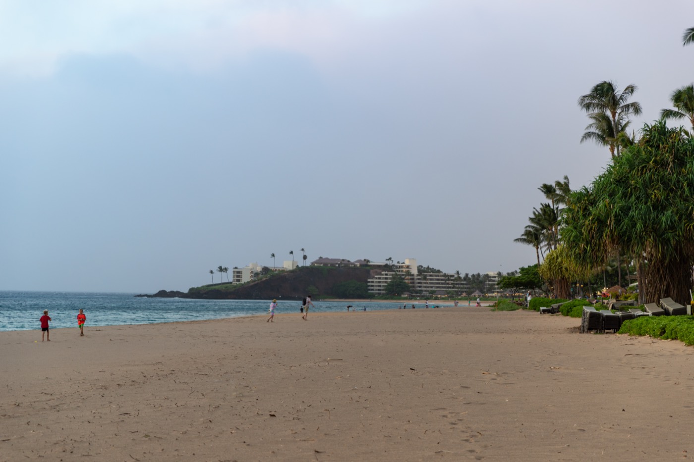 Kaanapali Beach with the Black Rock (Puu Kekaa) lava promontory in the distance on Maui's west side