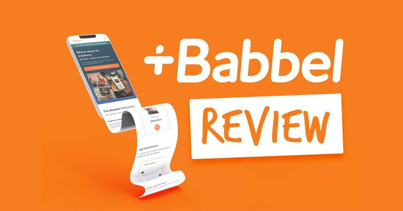 The Babbel logo beside a phone showing the Babbel app